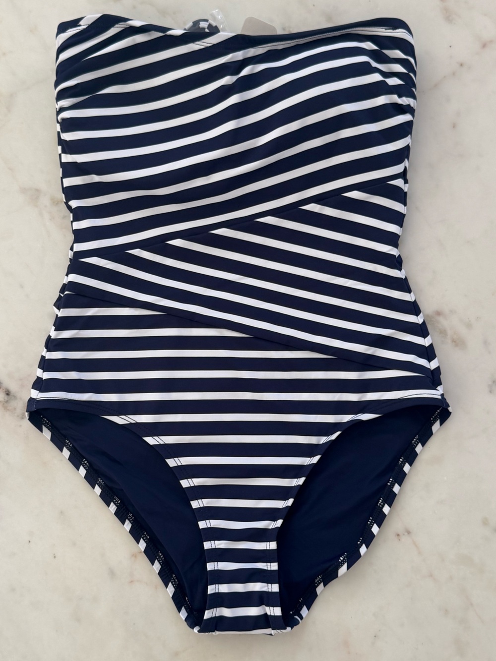 Women’s Navy and White Stripe One-Piece Swimsuit
